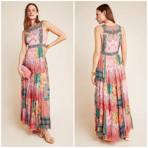 💕ANTHROPOLOGY BHANUNI By JYOTI💕 Alessandra Maxi Dress ~ Multi-Color Print 6 - Picture 1 of 16
